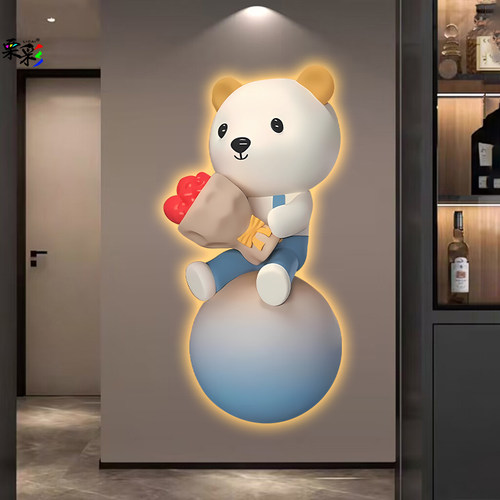 入户玄关装饰画网红小熊走廊过道led灯画进门挂画创意造型氛围画