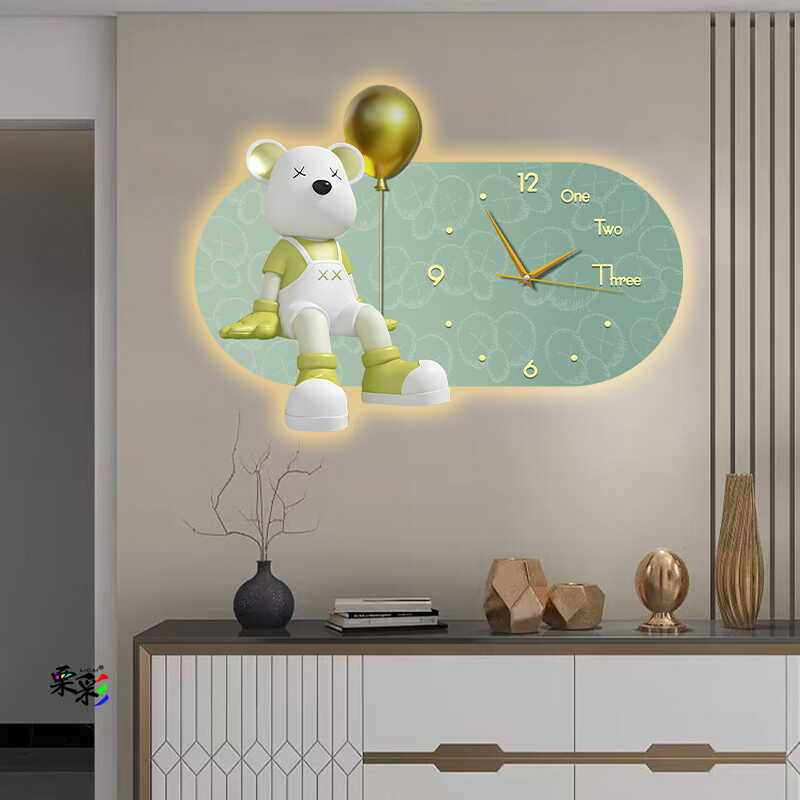 客厅钟表装饰画餐厅轻奢高级暴力熊挂钟饭厅餐桌背景墙挂画时钟,家居饰品,氛围画/灯画,淘宝优惠券,粉丝福利购,淘宝优惠卷