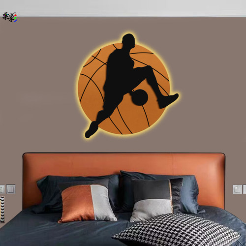nba篮球男孩儿童房装饰画卧室床头发光led灯画客厅背景墙挂画玄关