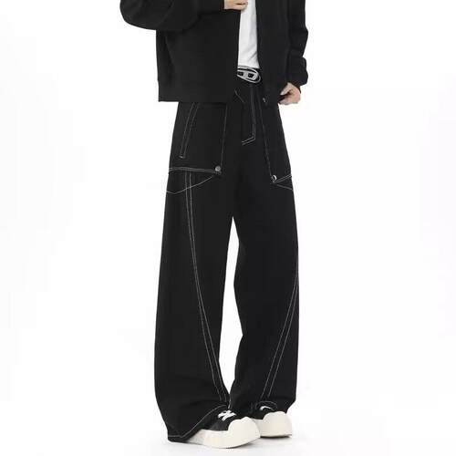 明线设计感工装牛仔裤男cleanfit
