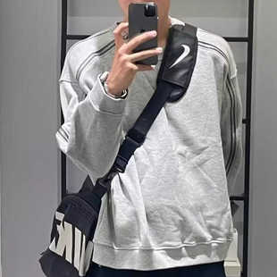 设计感双拉链重磅卫衣春秋潮流美式复古长袖t恤宽松圆领套头上衣