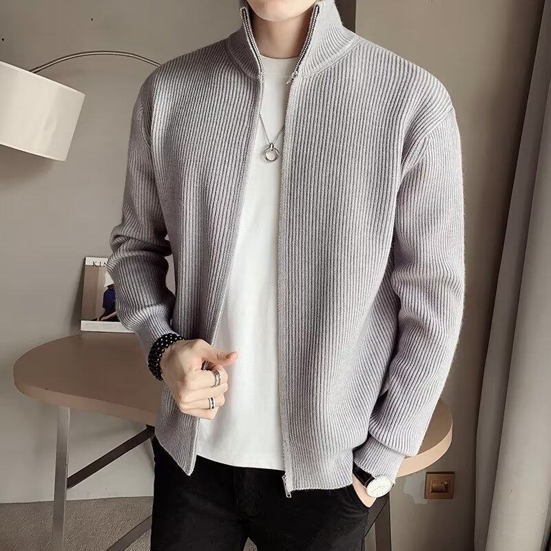 2023新款春秋季毛衣开衫薄款针织衫男士韩版潮纯色长袖拉链男外套