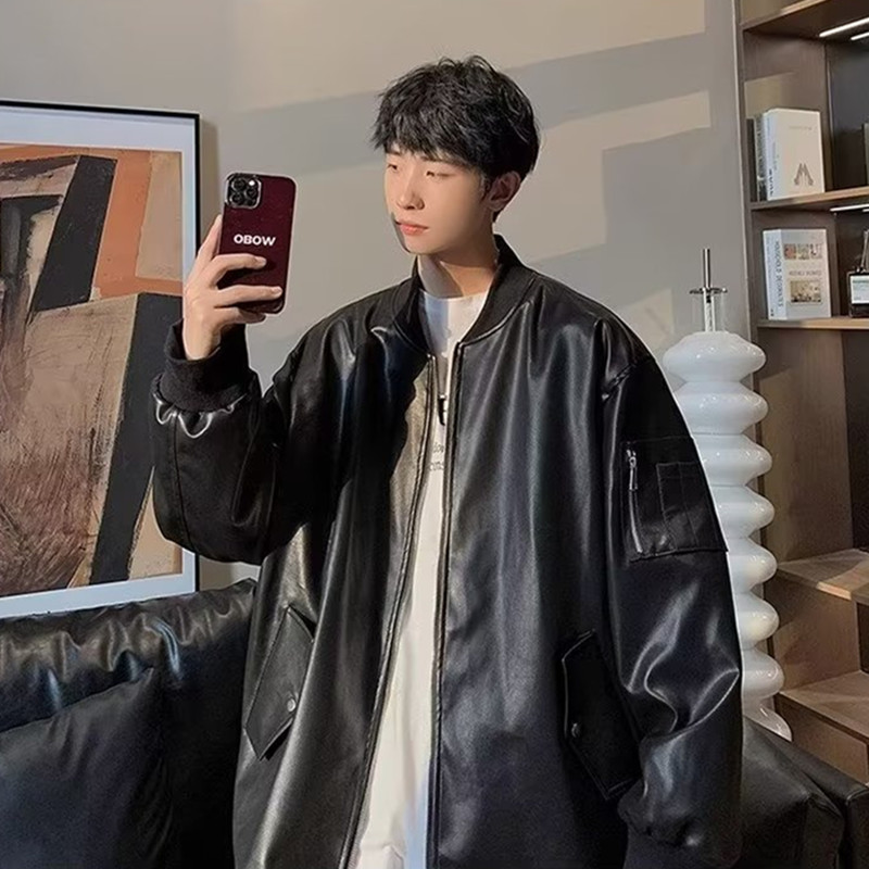 皮衣外套男宽松韩版皮夹克棒球服2023新款秋冬痞帅百搭机车街头潮