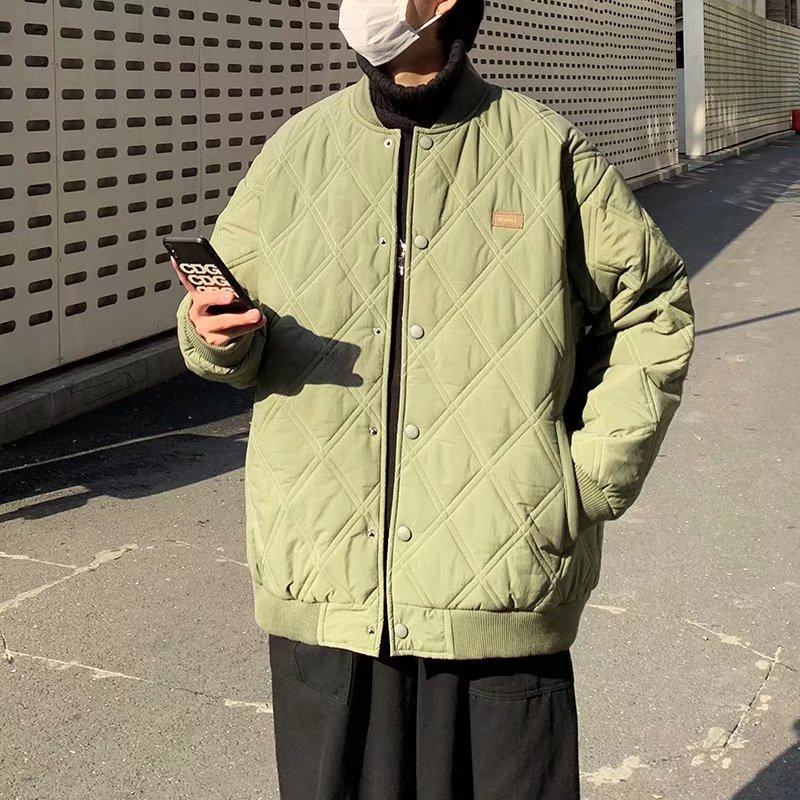 冬季外套男冬装菱格棉服男装2022新款棒球服加绒加厚棉衣秋冬棉袄