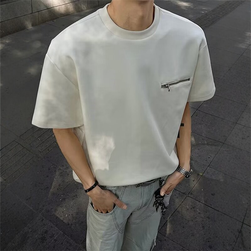 小领口正肩拉链短袖t恤男款夏季