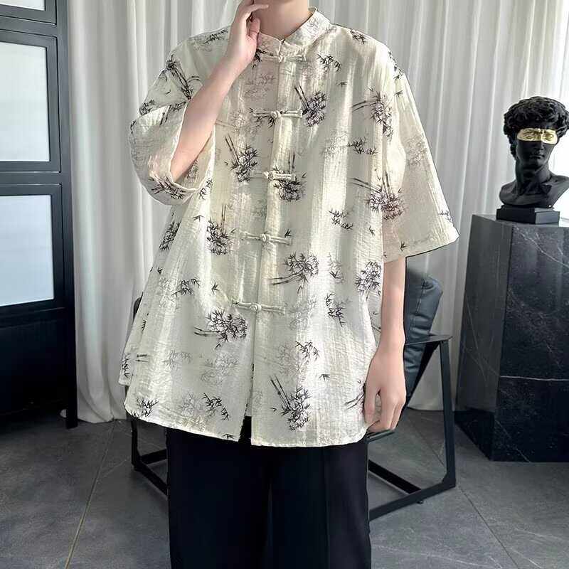 新中式立领盘扣短袖衬衫男夏季