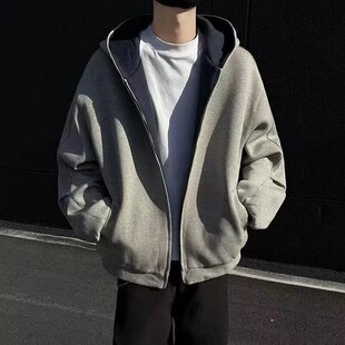 大码重磅双拉链卫衣男款秋冬硬挺美式cleanfit开衫外套廓形夹克衫