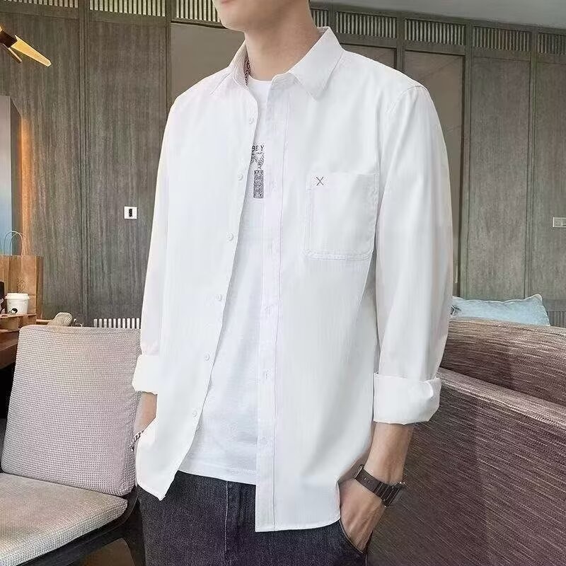 2026新款夏季日系复古长袖衬衫男