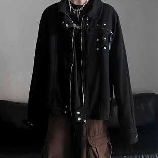 高街vibe美式黑色牛仔外套男款潮牌高级感工装夹克oversize褂子