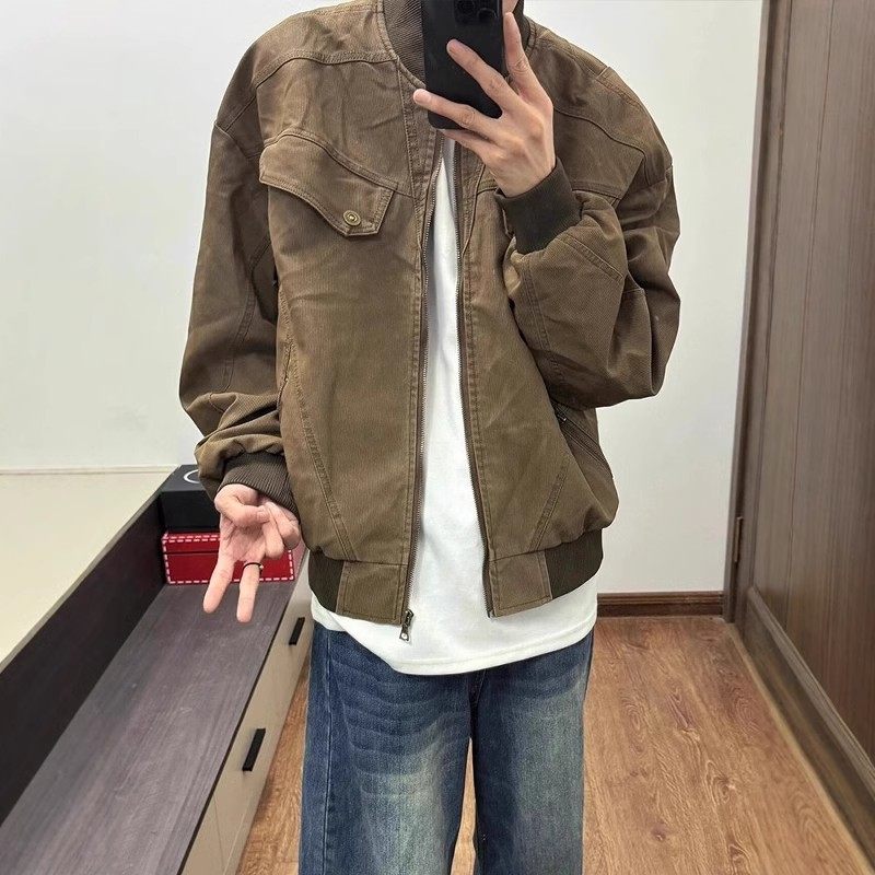 美拉德棕咖色哈灵顿工装夹克男