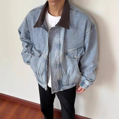 水洗褶皱廓形牛仔夹克男秋季新款