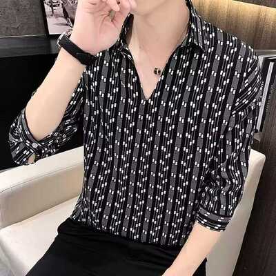 夏季新款冰丝七分袖衬衫男潮薄款