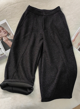 阔腿裤女秋冬2024年新款加厚高腰毛呢萝卜直筒裤宽松保暖长裤子