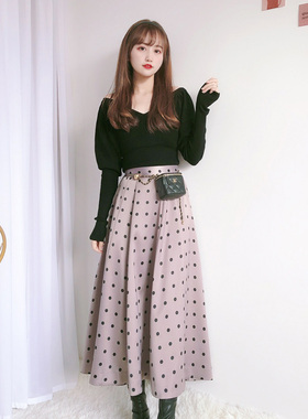Rirandture2020秋冬新品法式复古印花修身百搭高腰不对称半身裙女