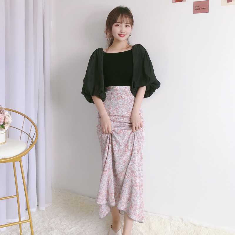 春夏新品法式风甜美碎印花伞裙