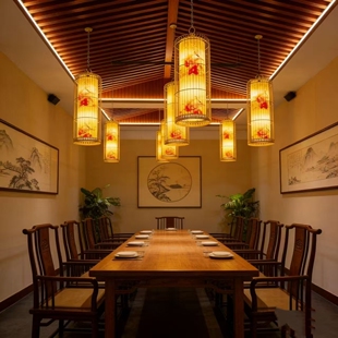 新中式 饰灯禅意茶室民宿吊灯 餐厅吊灯复古铁艺灯笼饭店包厢装