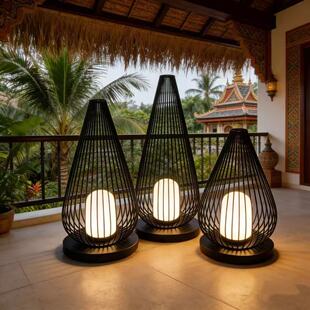 新中式 饰灯鸟笼花园别墅院子落地灯草坪灯 户外防水景观庭院装