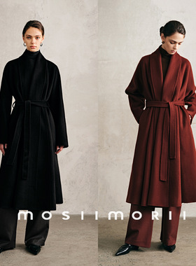 【卡威娇】100%绵羊毛双面呢大衣中长款保暖外套御姐新品拼贴设计