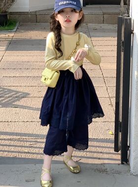 女童韩国童装洋气2026新款韩版女宝宝时髦儿童蕾丝花边裤两件套潮