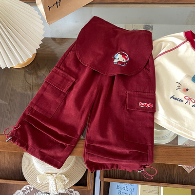 DZ25321K女童童裤2025秋季新款韩版拼接屁帘刺绣休闲时髦工装裤潮