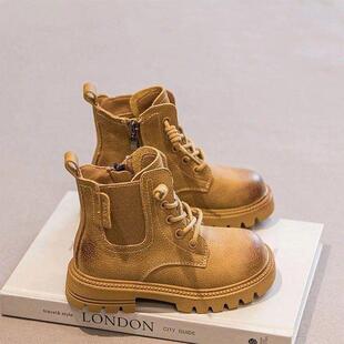 真皮儿童马丁靴女童靴2025秋冬新款男童靴子中大童软底短靴小黄靴