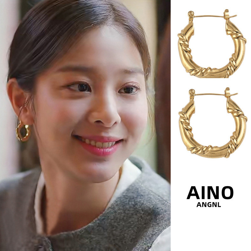 韩国AINO ANGEL社内相亲陈映书同款耳环女夏圆圈耳钉925银针耳饰