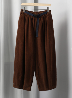 欧洲站2025新款时尚百搭松紧腰抽绳休闲裤女设计感全棉九分阔腿裤