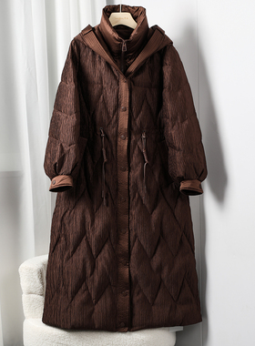 气质有范时髦大气欧货高级加长羽绒服冬季新款抽绳收腰设计感外套