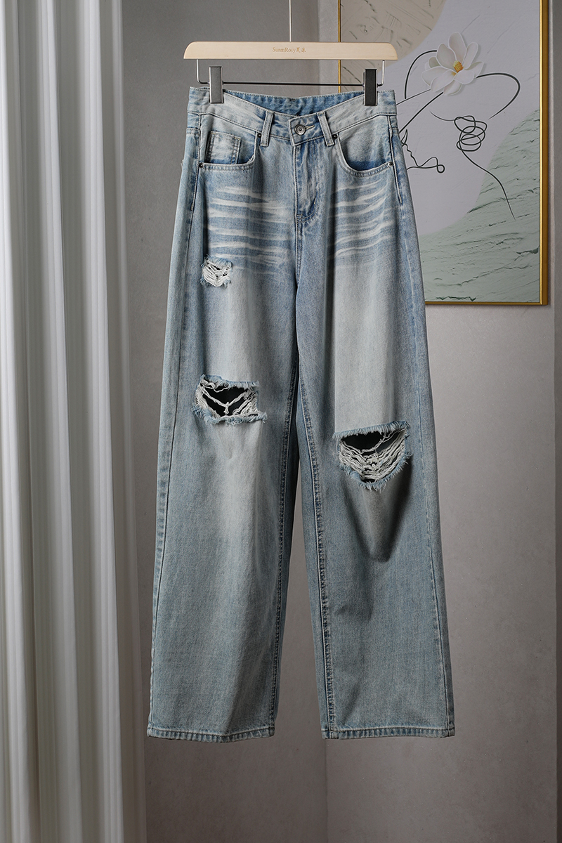 破洞长裤薄款纯棉2024夏季