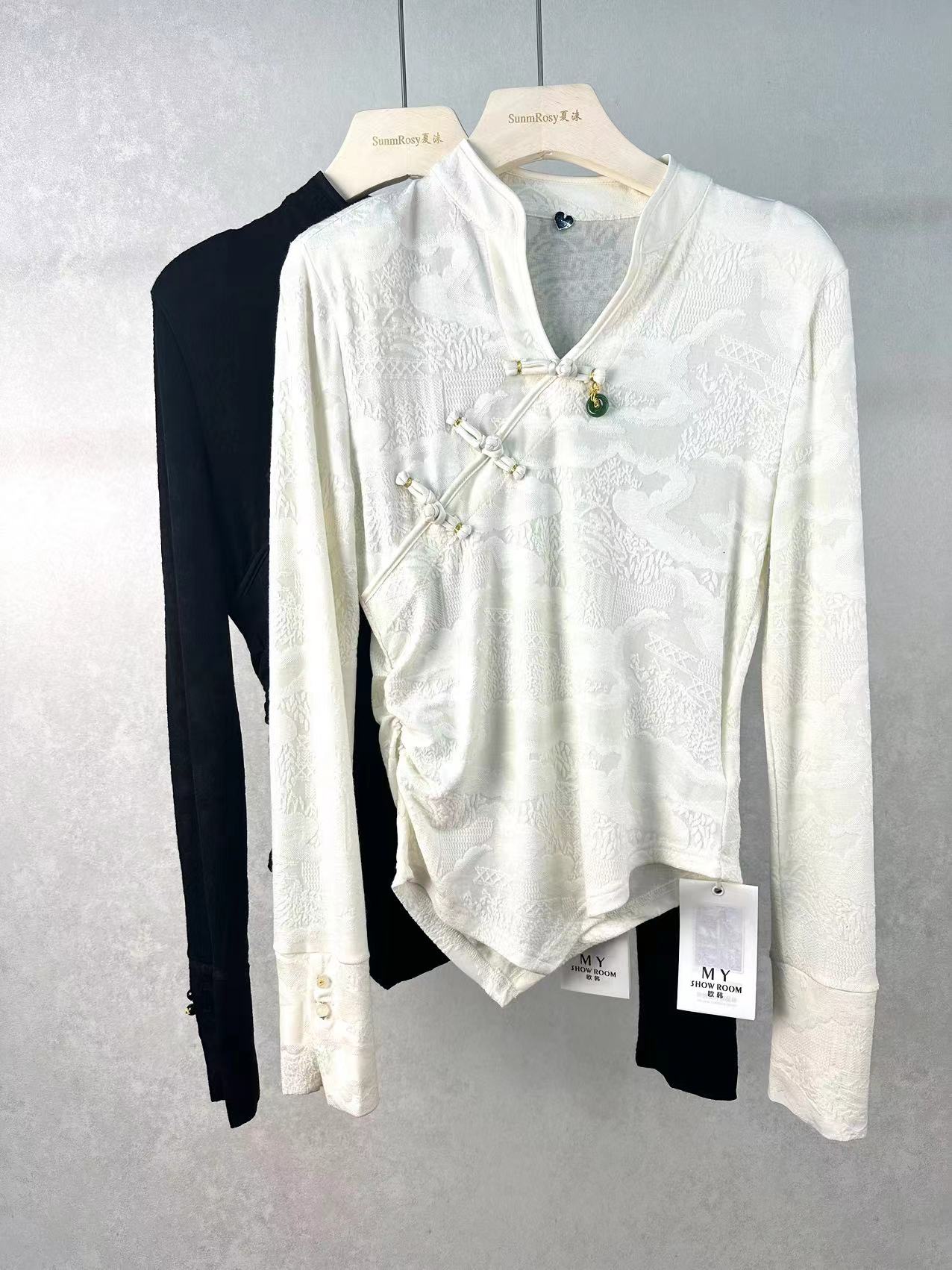 提花上衣套头V领中式不规则