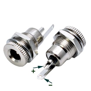 2.1mm 全金属DC5.5插座 5.5 面板安装 2.5mm 带螺纹垫片母座