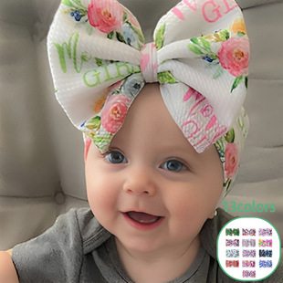 欧美新款发饰儿童DIY布艺发带宝宝印花蝴蝶结发带头巾 hair band