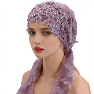 头巾帽新款回民时尚纱巾纯手工串珠流苏包头帽民族风围巾帽caps