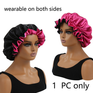 双层色丁睡帽翻边木耳边浴帽花边Double colored cap Bonnet透气