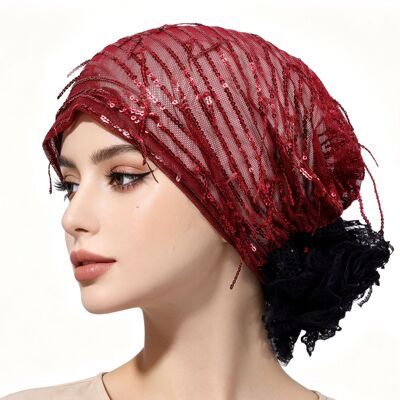 遮白发包头帽女新款流苏亮片百搭头饰帽时尚优雅减龄洋气 turban