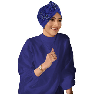 演出帽新款时尚简约纯色花朵蝴蝶结贴钻装饰乱麻布弹性西瓜帽caps