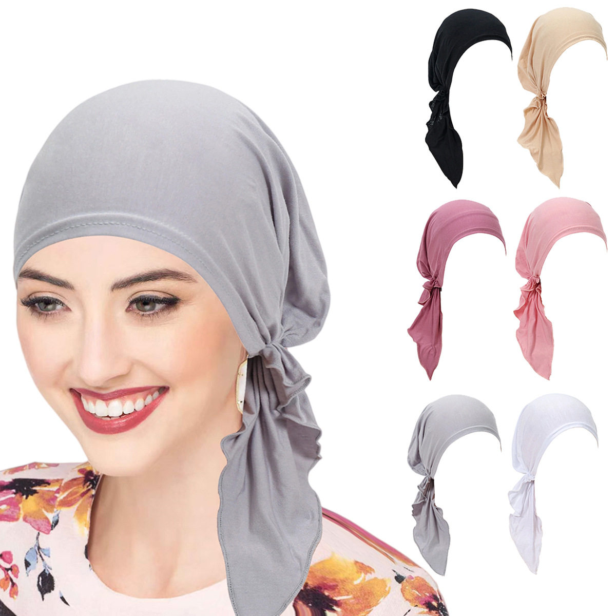 欧美风螺纹海盗头巾帽透气化疗帽子女士长尾帽时尚条纹印花包头帽