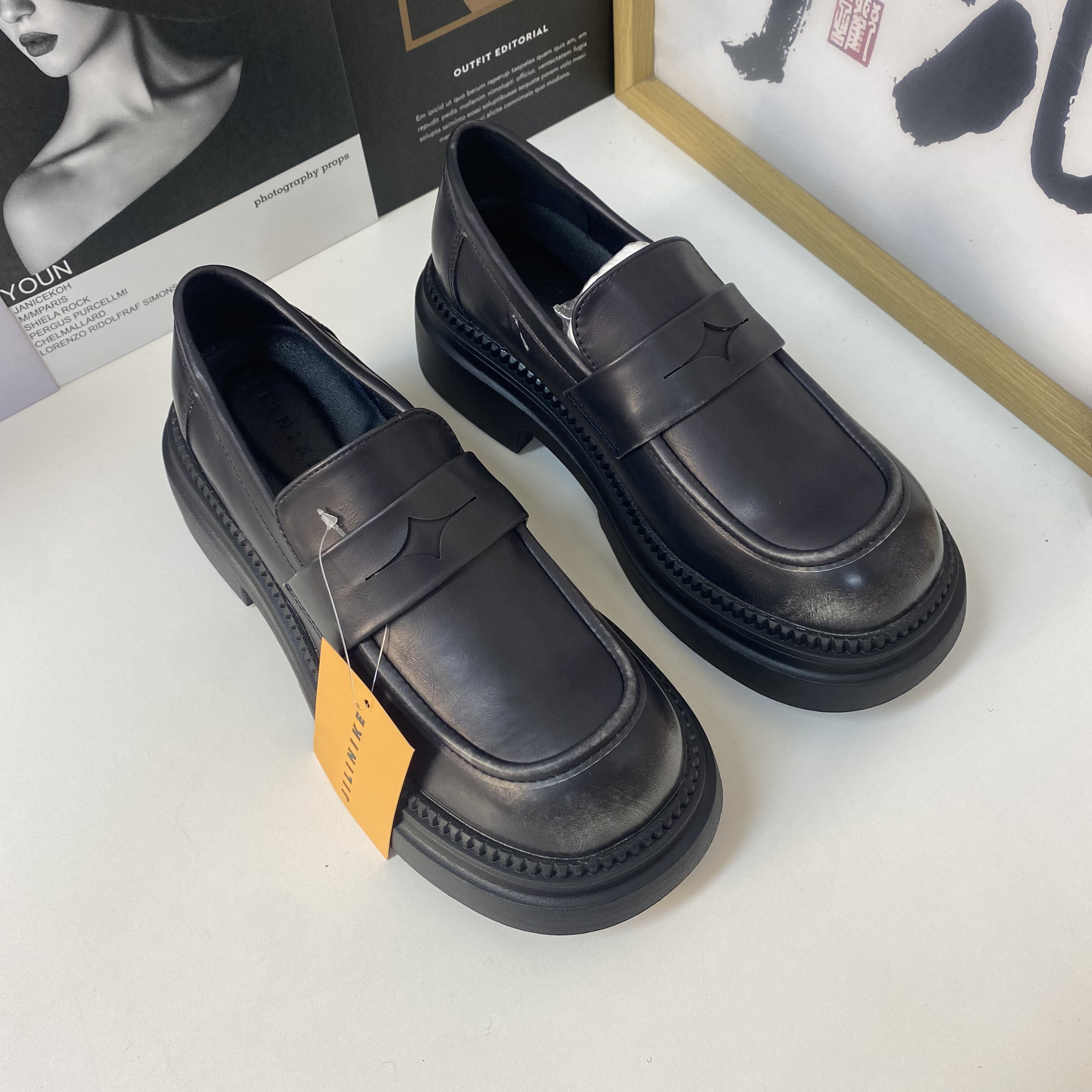 36码2025春款英伦风复古擦色厚底懒人乐福鞋女小皮鞋百搭休闲鞋