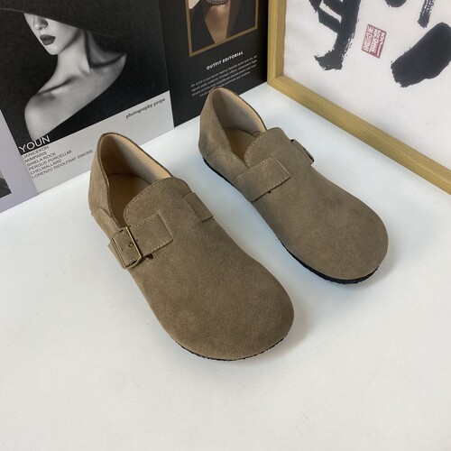 35-36码磨砂勃肯鞋女平底单鞋豆豆鞋丑萌软底懒人鞋子一脚蹬女鞋