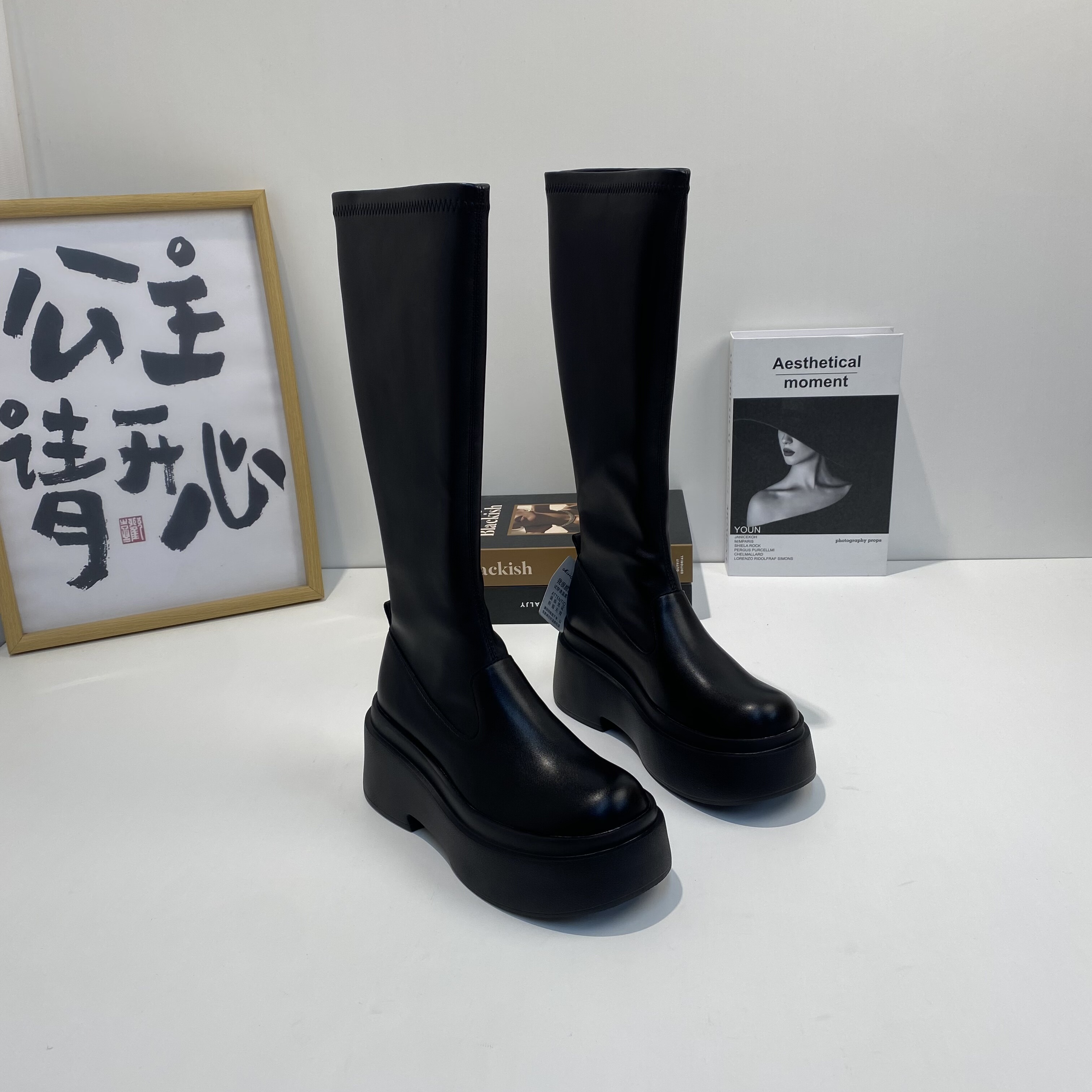 厚底高跟小个子长筒骑士靴女2025新款春秋弹力显瘦瘦高筒套筒短靴