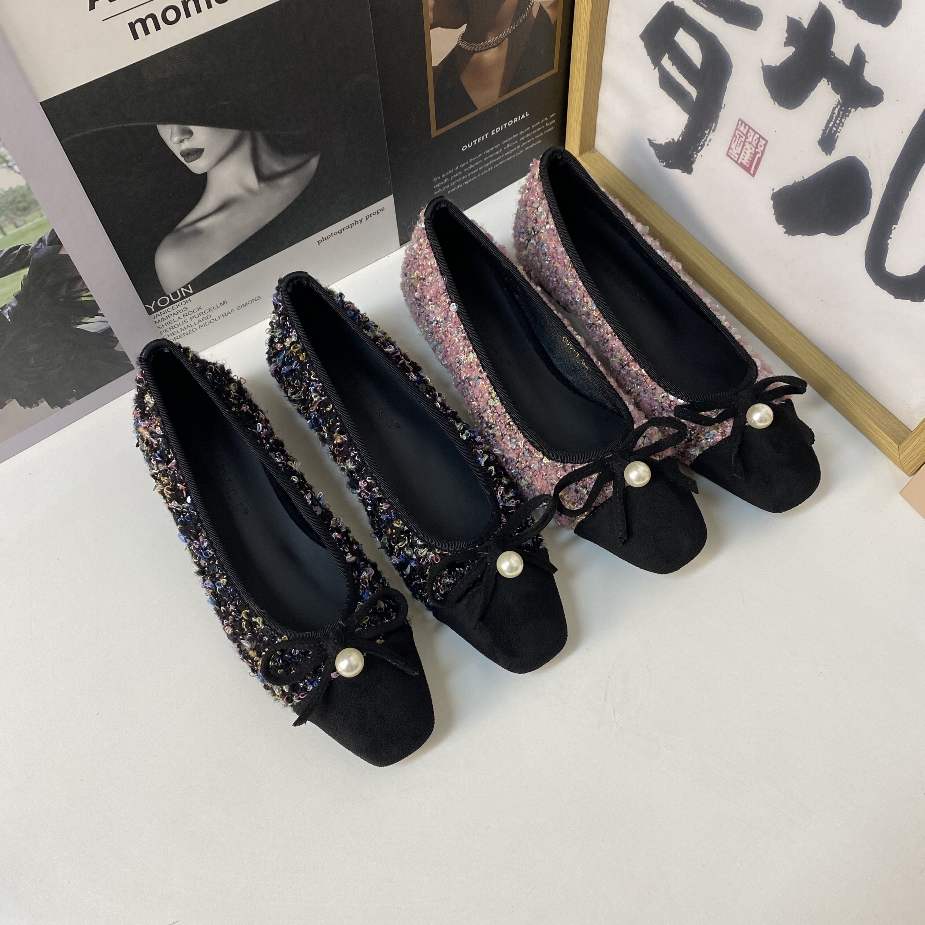 法式小香风珍珠低跟鞋2025年春季时尚气质百搭新款温柔气质晚晚鞋