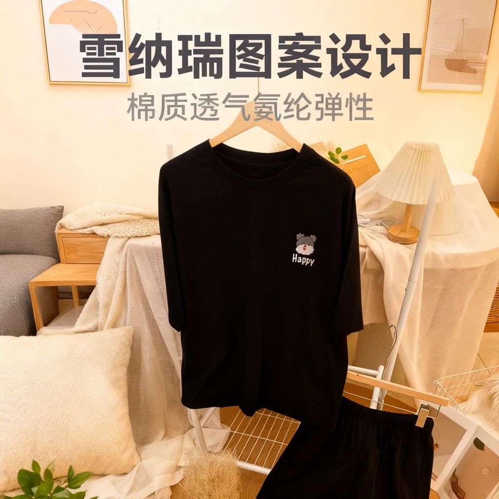 海小丫春夏纯棉青少年舒适透气卡通可外穿短袖短裤家居服 2520398图片