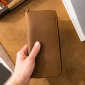 特色复古疯马皮手工真皮男士 拉链钱包长款 大容量多卡位磨砂钱夹