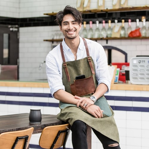 撞色后步围裙手工复古做旧真皮