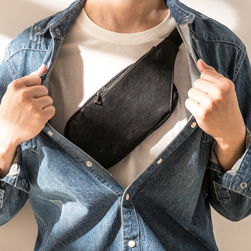 后步真皮男士胸包休闲超薄单肩包