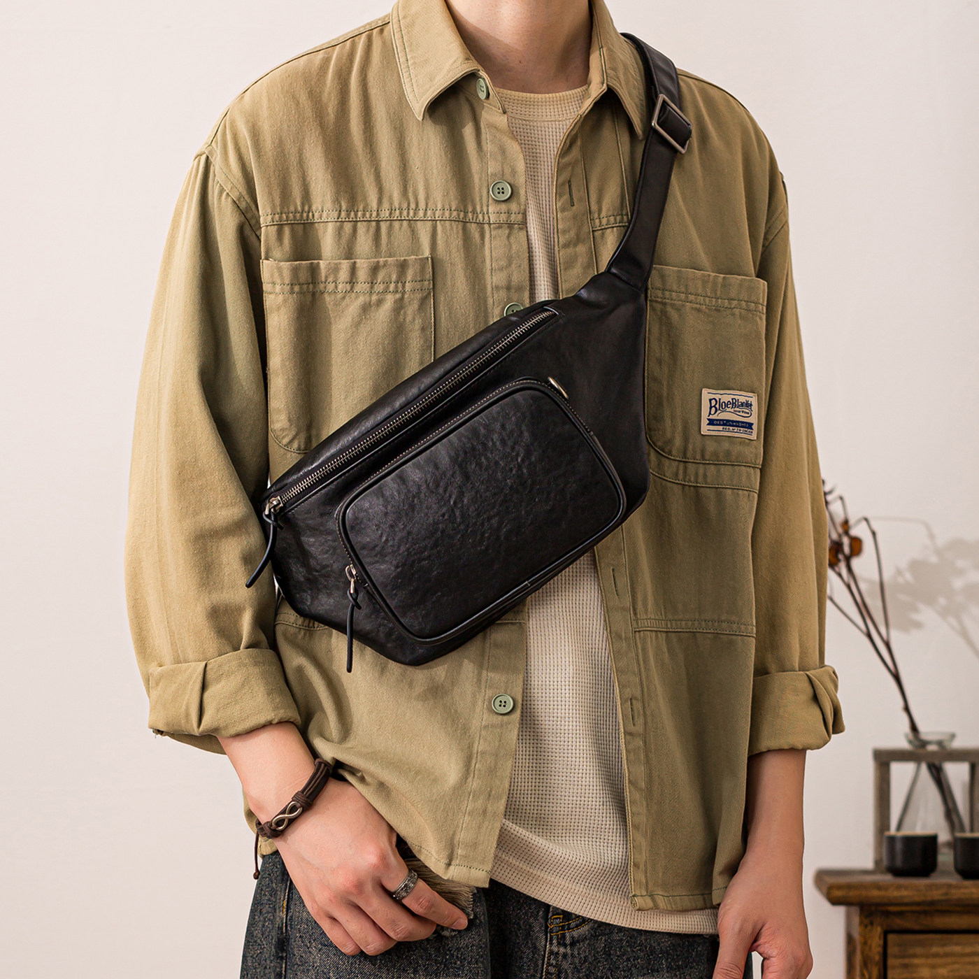 后步原创男士真皮胸包美式植鞣牛皮通勤斜挎包随身运动休闲手机包,箱包皮具/热销女包/男包,男士包袋,淘宝优惠券,粉丝福利购,淘宝优惠卷