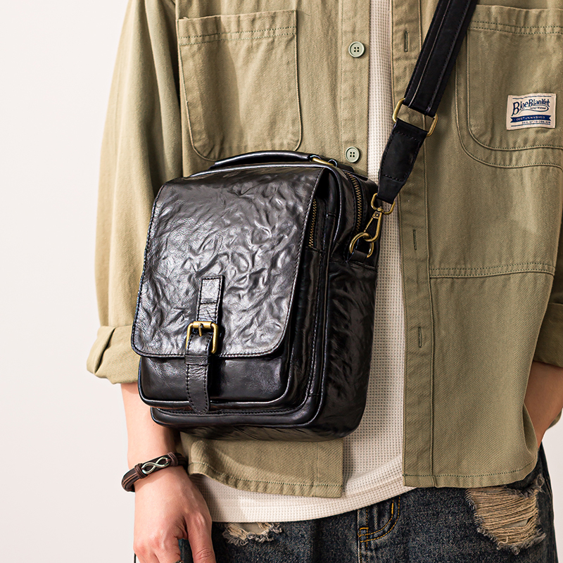 后步单肩包通勤休闲真皮斜挎包男