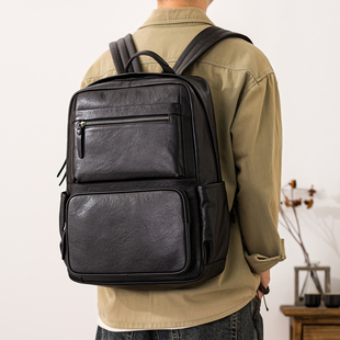 背包 新款 后步真皮大容量男士 双肩包头层植鞣牛皮电脑包旅行包个性