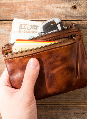 复古手工原创头层牛皮迷你卡包小零钱包男女超薄真皮驾驶证钥匙包