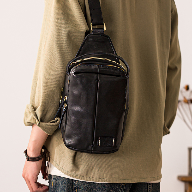韩版胸包个性运动真皮胸前背包男